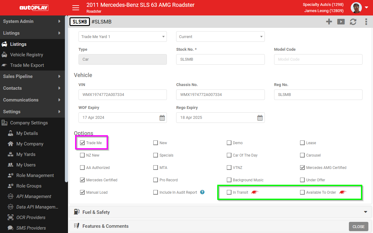 Trade Me checkbox in the listing General section