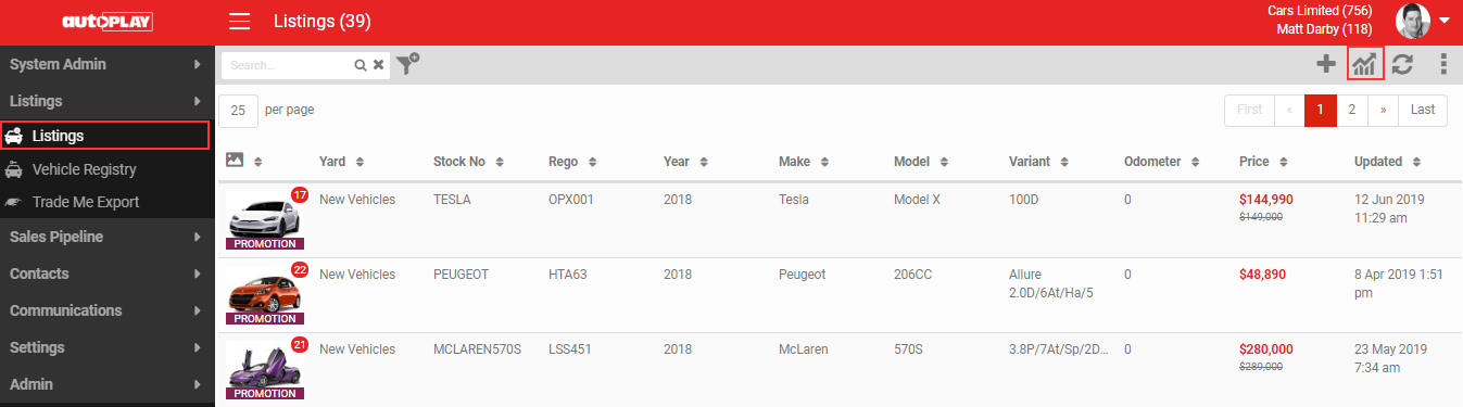 Reporting icon in the grey action menu
