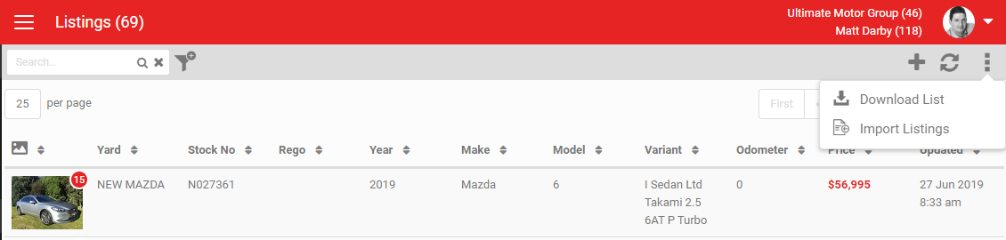 Import Listings upload dialog