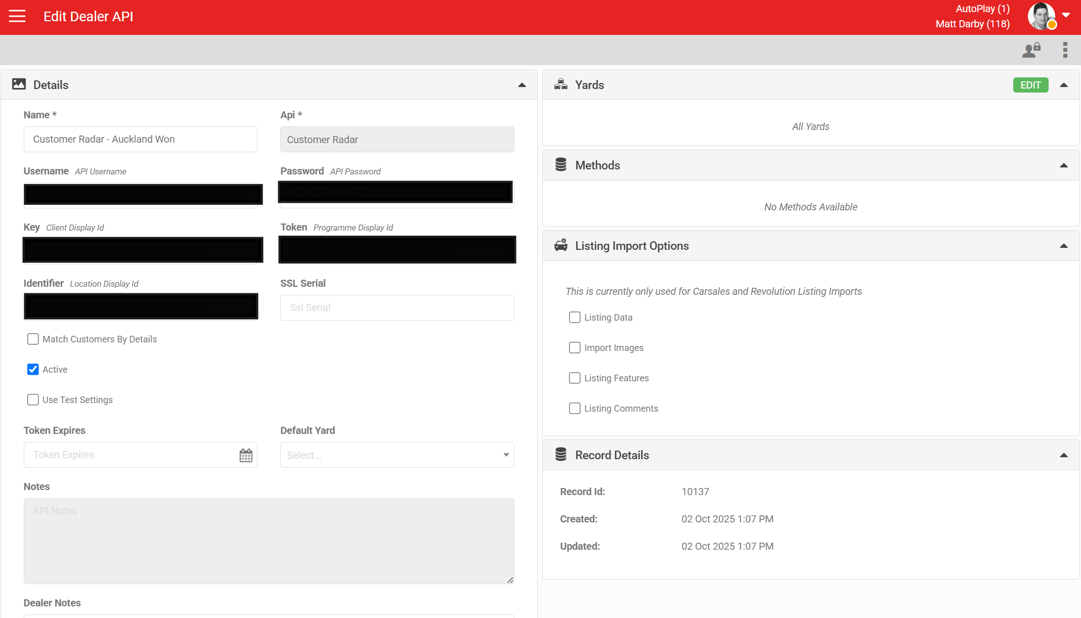 Customer Radar API record fields in AutoPlay