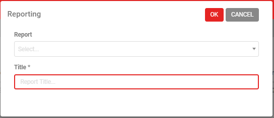 Report selection dialog with Report and Title fields