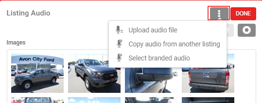 Audio options: upload, copy, or select branded audio
