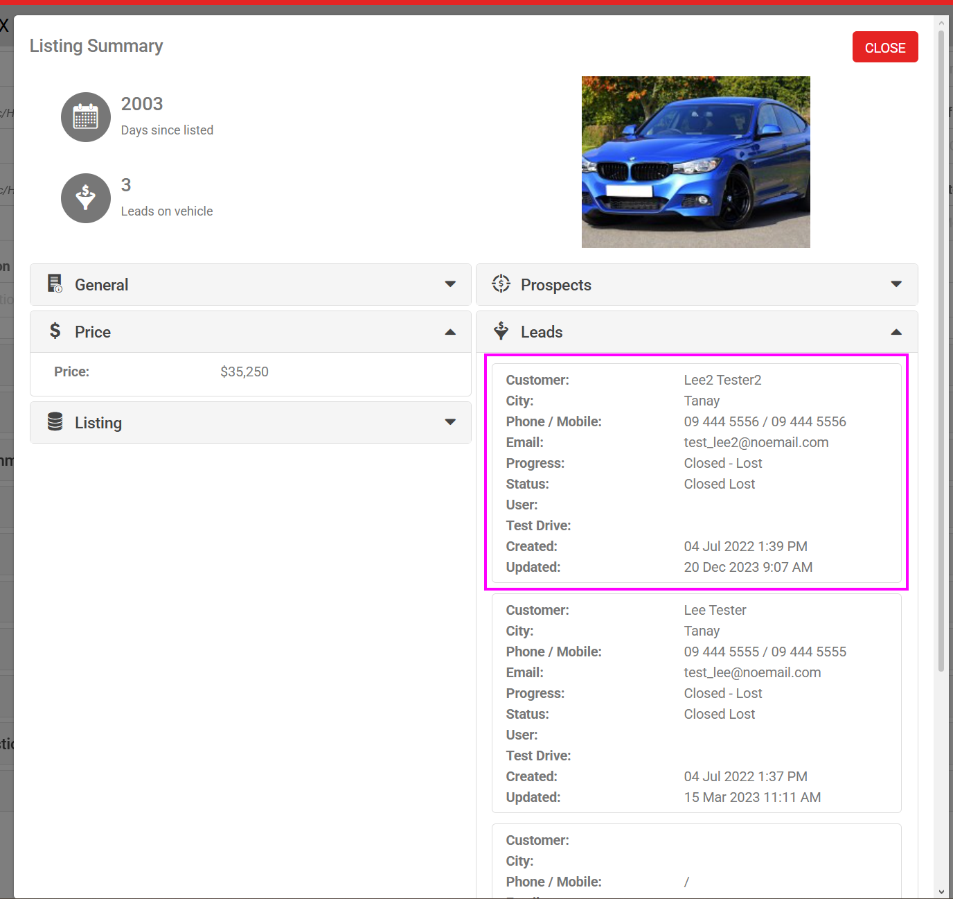 Locked lead summary field in the address book