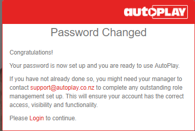 Password reset success message