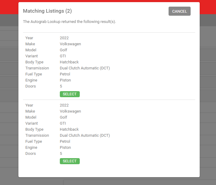 AutoGrab matching listings selection