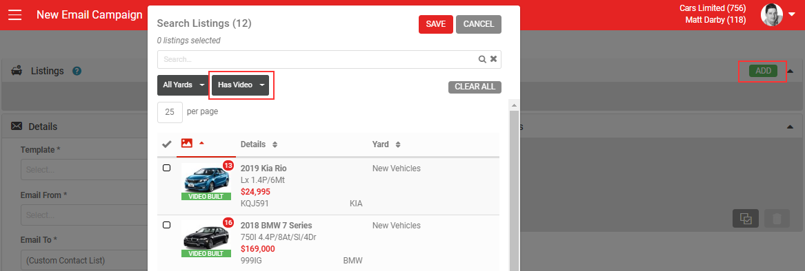 Select Listing popup defaulting to listings with video