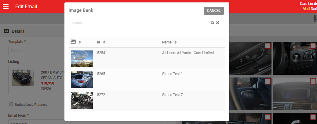 Image Bank selection window showing available images