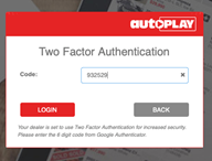 Two factor authentication code entry screen