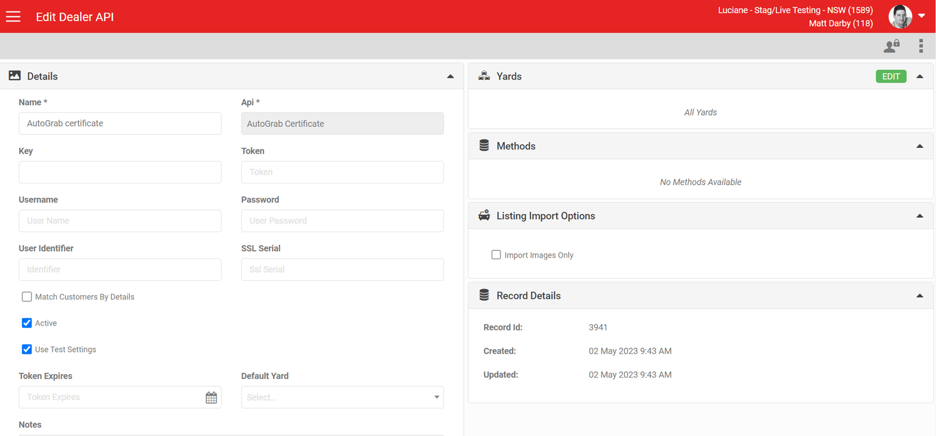 AutoGrab Certificate API record settings