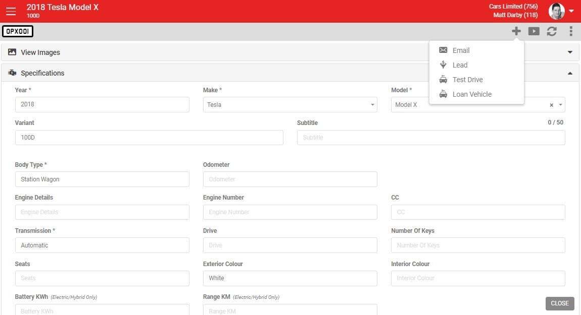 Create menu with Email, Lead, Test Drive and Loan Car options