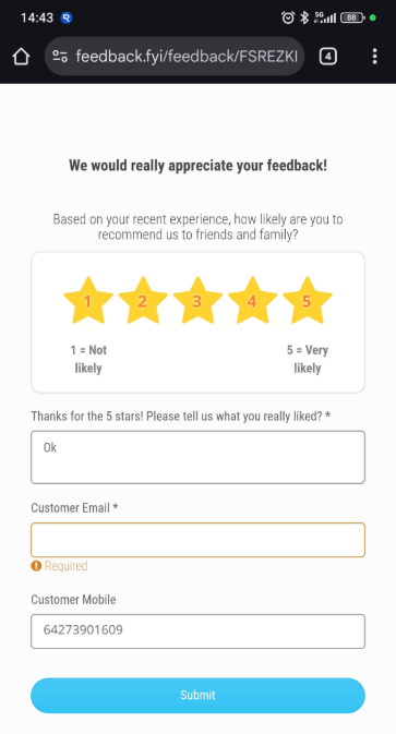 Example Customer Radar survey page