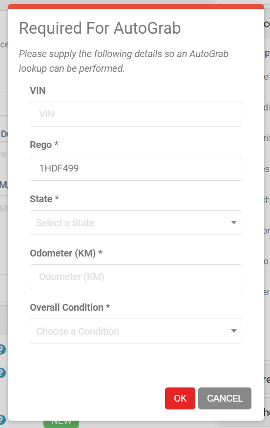 Car Analysis report form showing Rego State, Odometer and Overall Condition fields