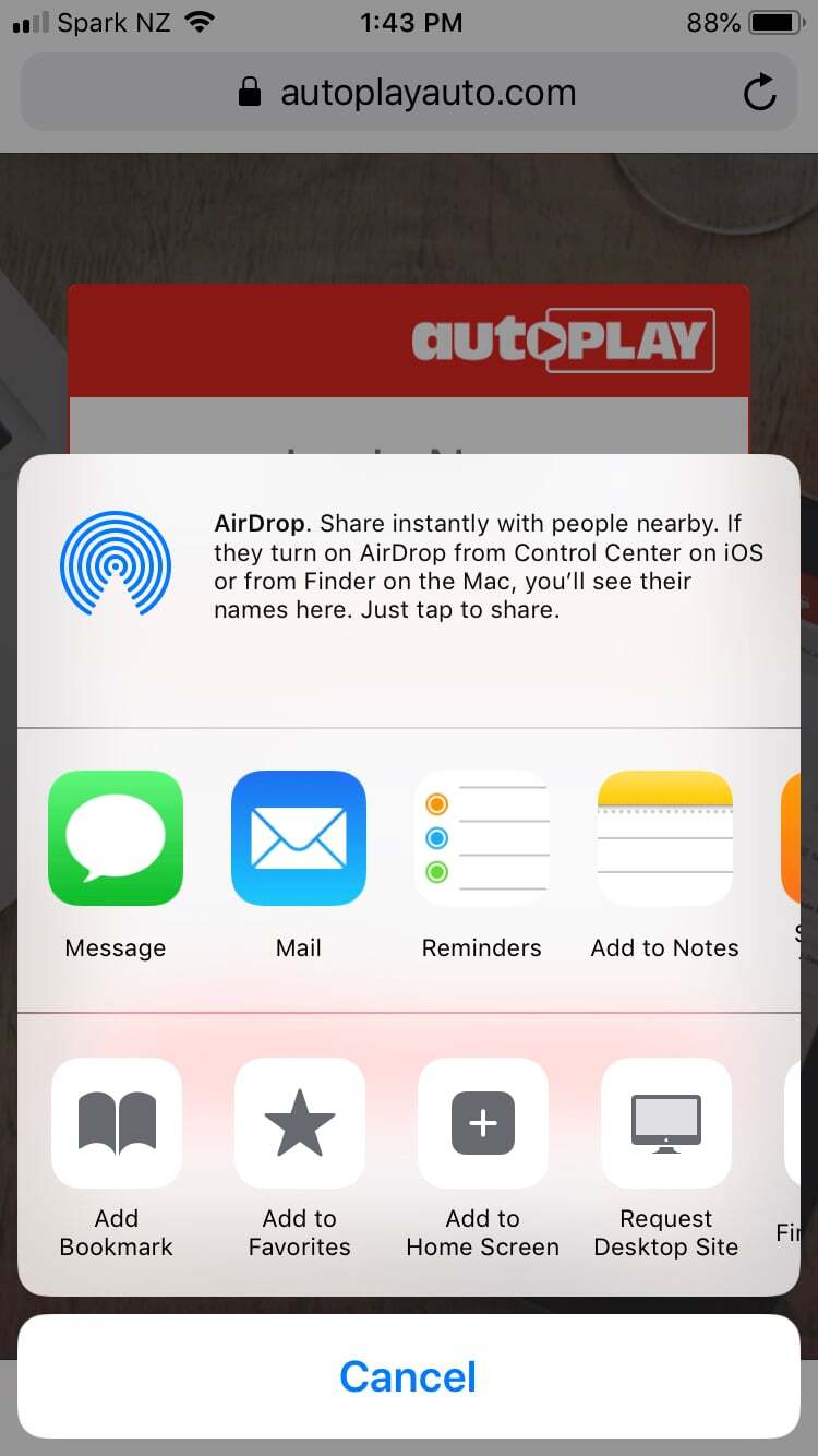 iOS Add to Home Screen option