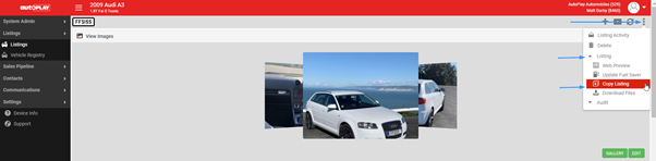Copy Listing option in the listing menu