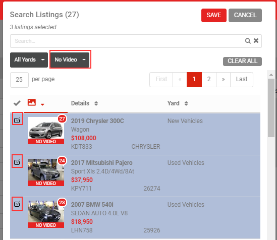 No Video filter on the listing selection popup