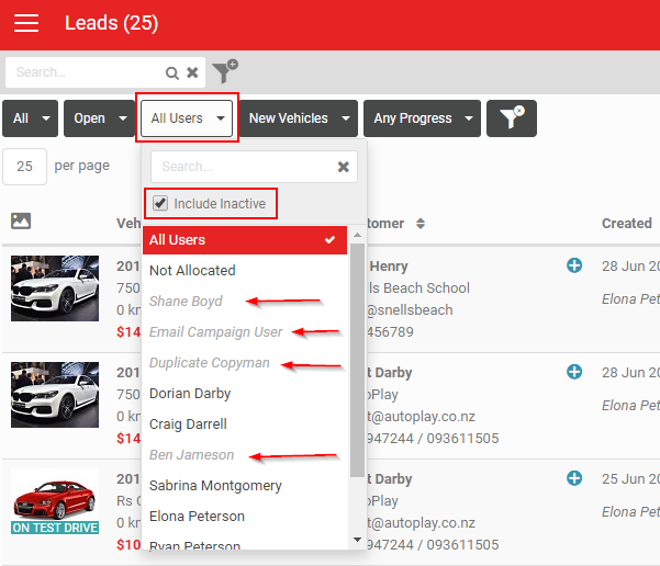 Include Inactive checkbox on the Dashboard