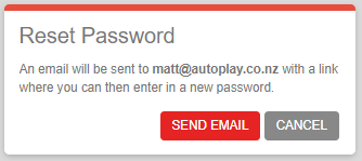 Password reset confirmation dialogue