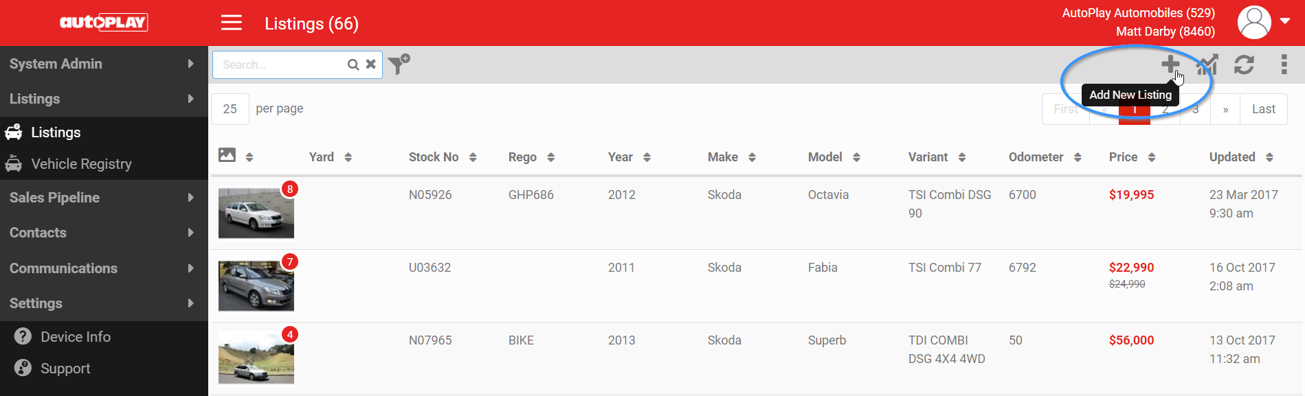 Add New Listing menu option