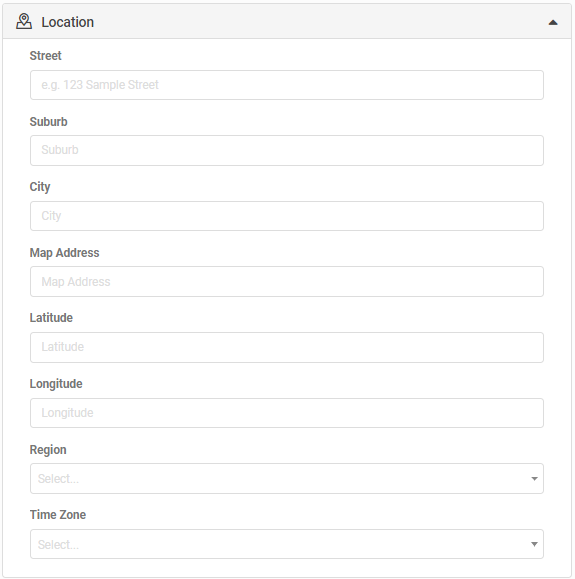 Location section of the yard record with address fields