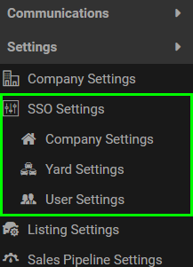SSO Settings option in the Settings menu