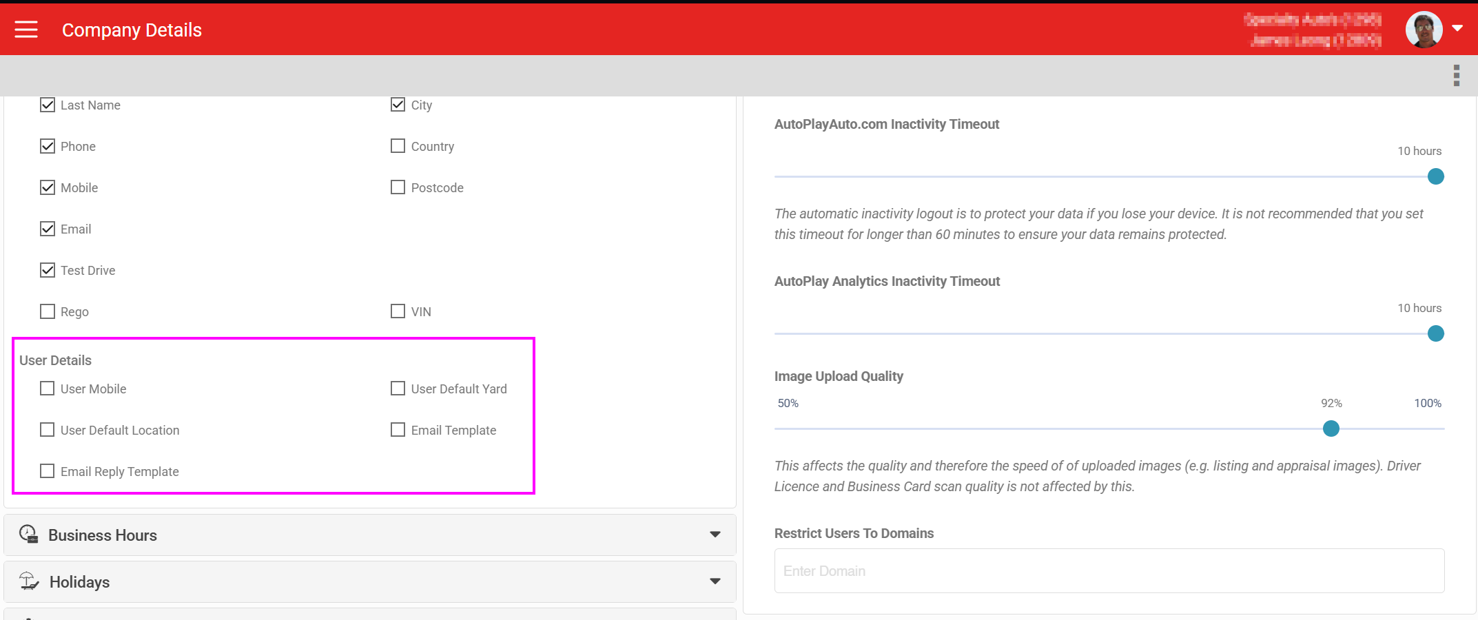 Mandatory Fields settings under My Company