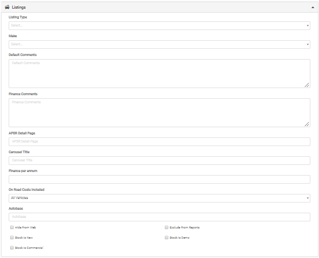 Listings section of the yard record with Listing Type and comments fields