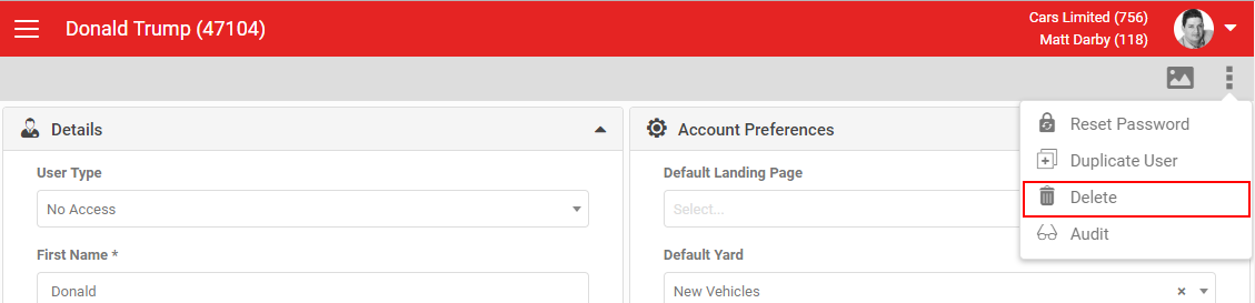 Delete user confirmation