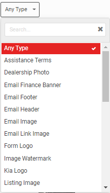 Image Type filter dropdown with search