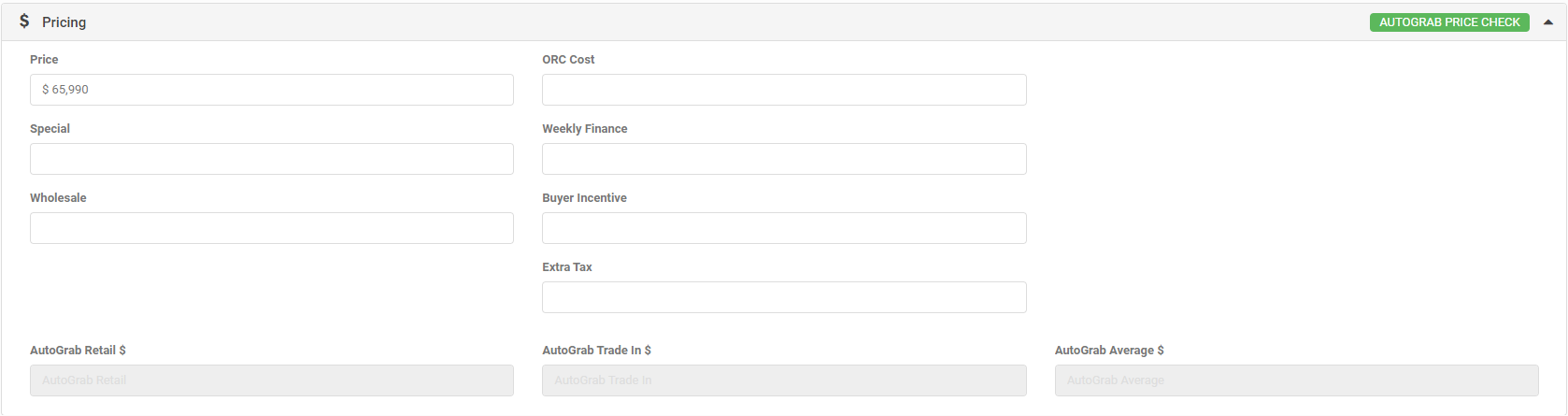 AutoGrab Price Check button in the Pricing section