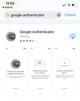Google Authenticator app in a mobile app store