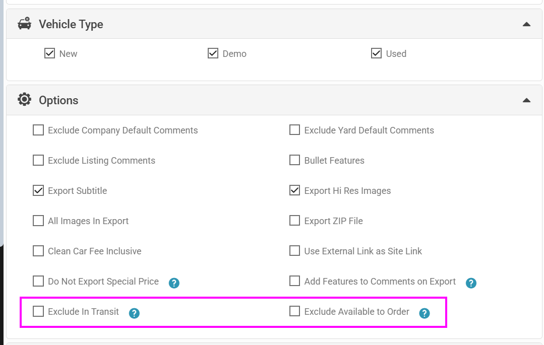 Listing export filter for stock availability status