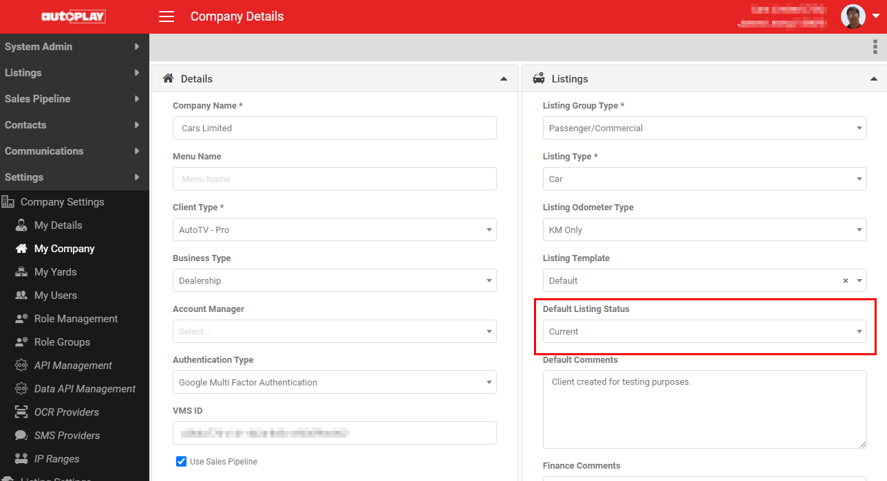 Default listing status setting