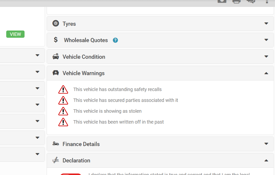 Warnings section on the Appraisal Form