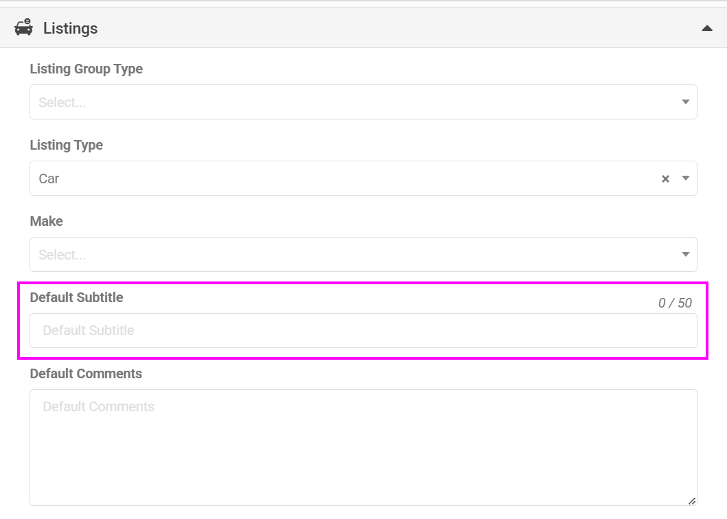Default subtitle configuration for listings