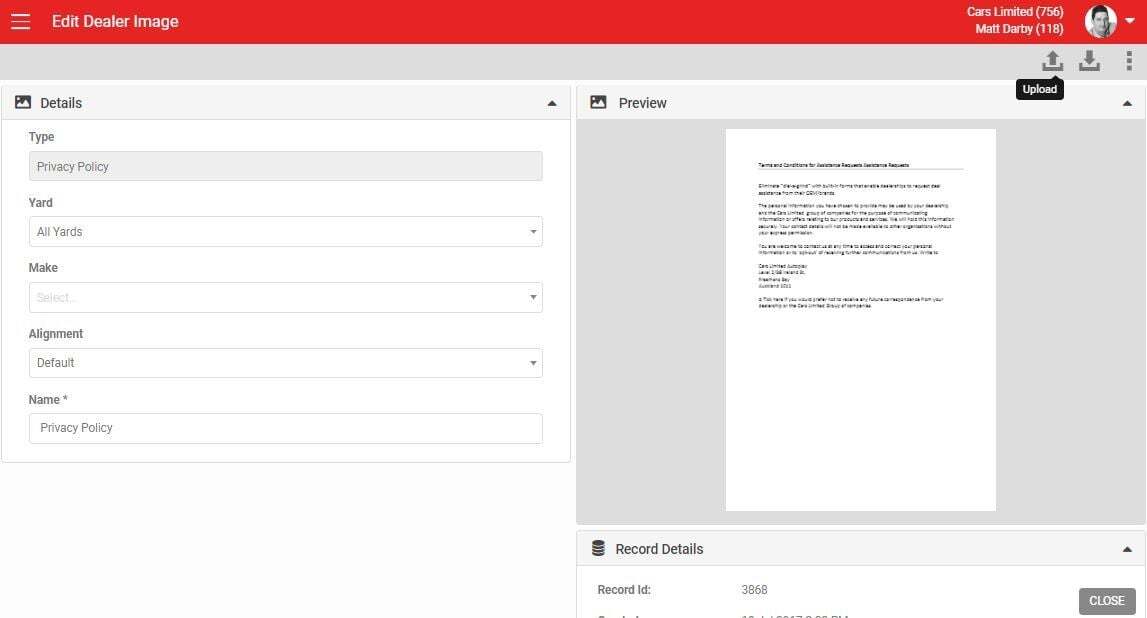 Privacy Policy record showing the View and Sign button