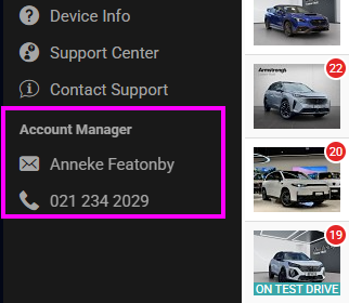 Account manager information shown in the main navigation