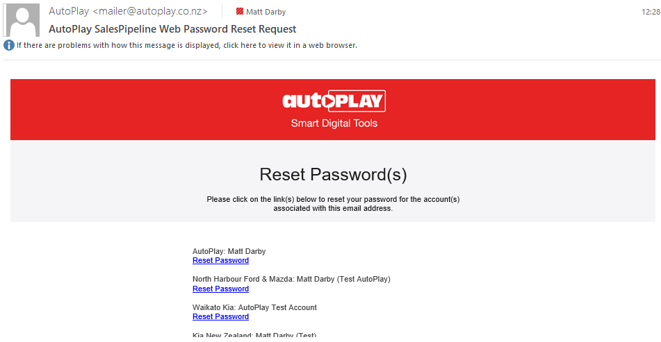 Password reset email with multiple account links
