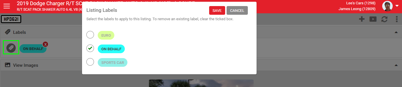 Adding a label to a listing