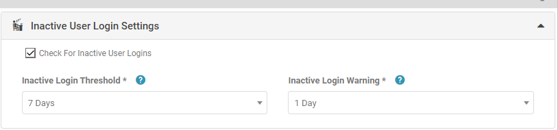 Password Policies screen showing the Inactive User section