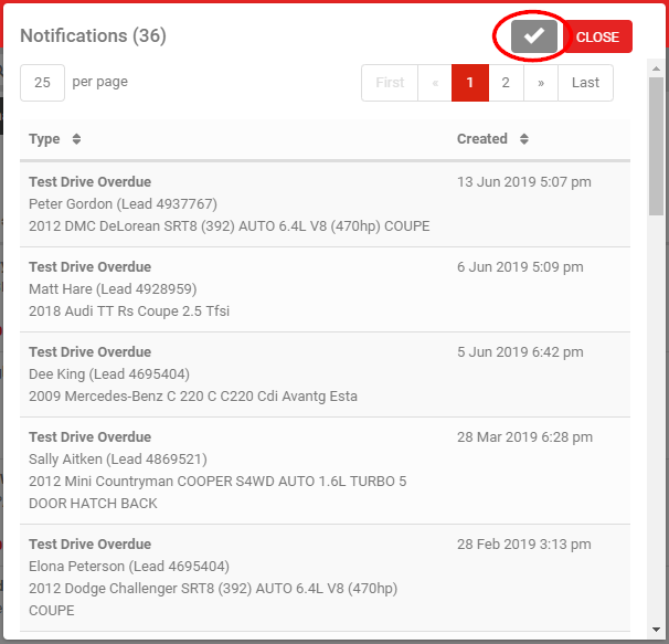 Tick icon used to clear notifications in bulk