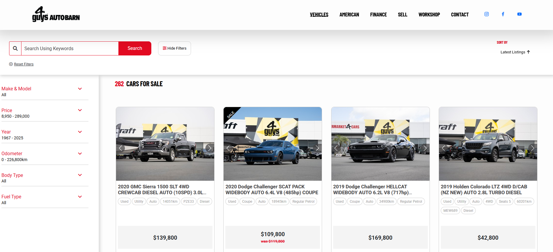 4 Guys search page with vertical menu