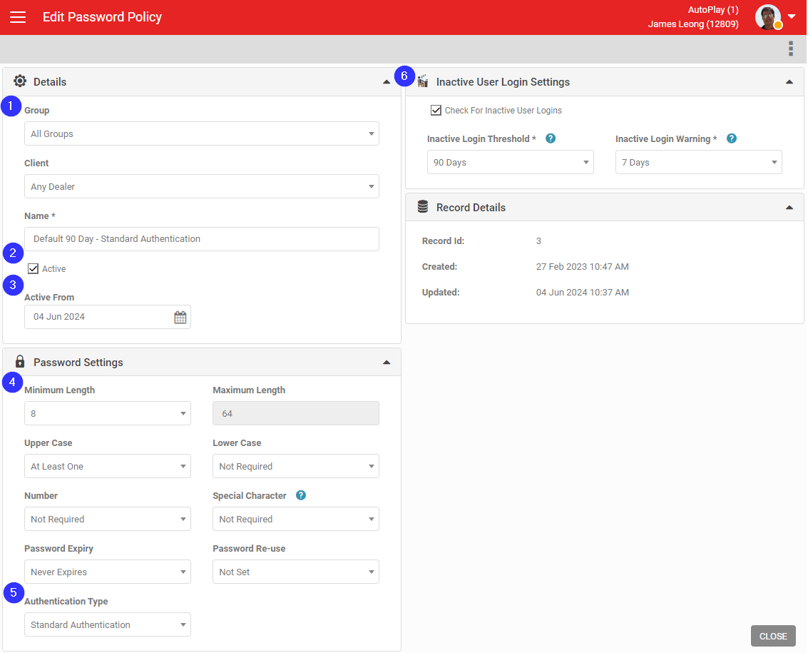 Password Policies admin screen